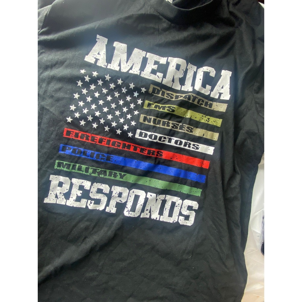 American Dream Team Network T Shirt XL Black‎ Patriotic Flag EMS Fire Police